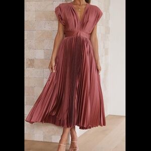 Toeprth Boutique Deep V-Neck Back Tie Dress- Rose Red